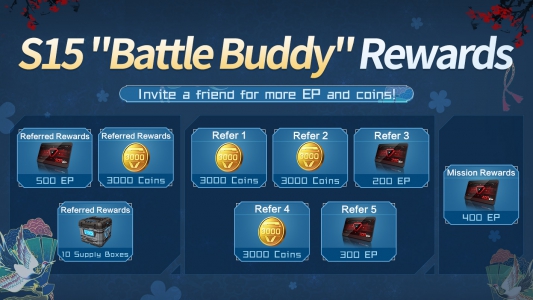 S15 Battle Buddy: Increased the amount of E-Point and Coin rewards for invites, refer a friend today to join your adventure!